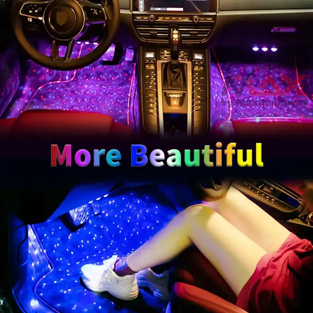 JIAMEN Lampu Interior Mobil Plus Remote Bisa Mode Disco ikut Beat Musik 72 LED Strip Flexible Car Light Cigarette Plug 8 Color warna Infitary Car LED Ambient Light With USB Neon Mood Music Control RGB Auto Interior Decorative Atmosphere Lighting