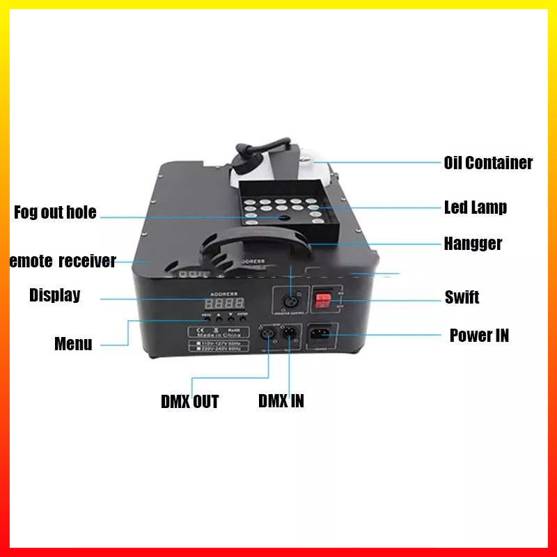 Mesin Kabut Asap Disco DJ Party Night Club Efek Panggung Profesional 24 Led RGB 1500W Control DMX512 Remot Kontrol SHOW TIME CHX302 - 7RLL8SBK