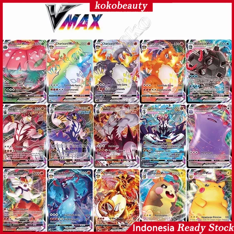 【Penjual Lokal】100PCS Kartu Pokemon VMAX Bersinar TAKARA TOMY Kartu Permainan TAG TIM Pertempuran Carte Trading Card permainan kartu