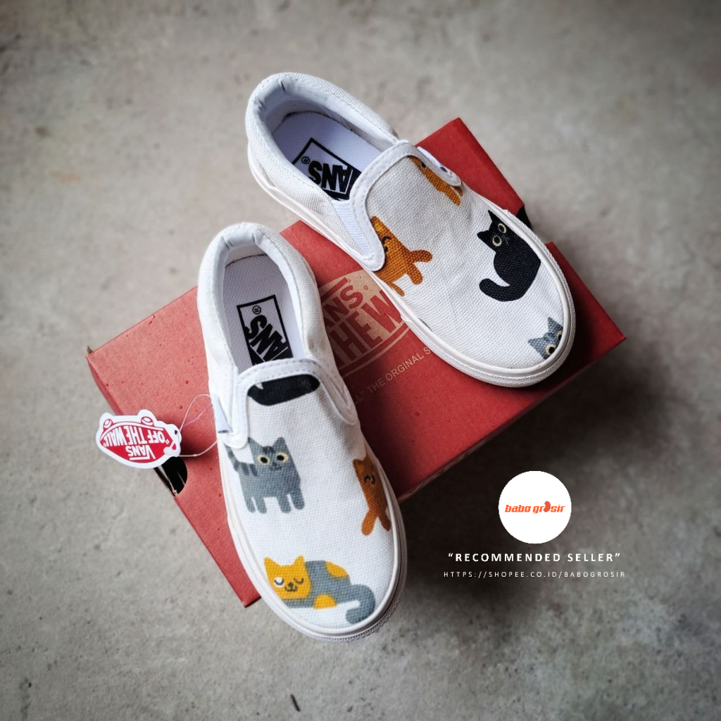 BEST QUALITY! PROMO Sepatu Anak Vans Slip On KIDS Motif Kucing Import Premium, Upper Kanvas, Waffle DT, Tapak Gum Outsole Anti Slip, Tag Made in China, Harga Termurah