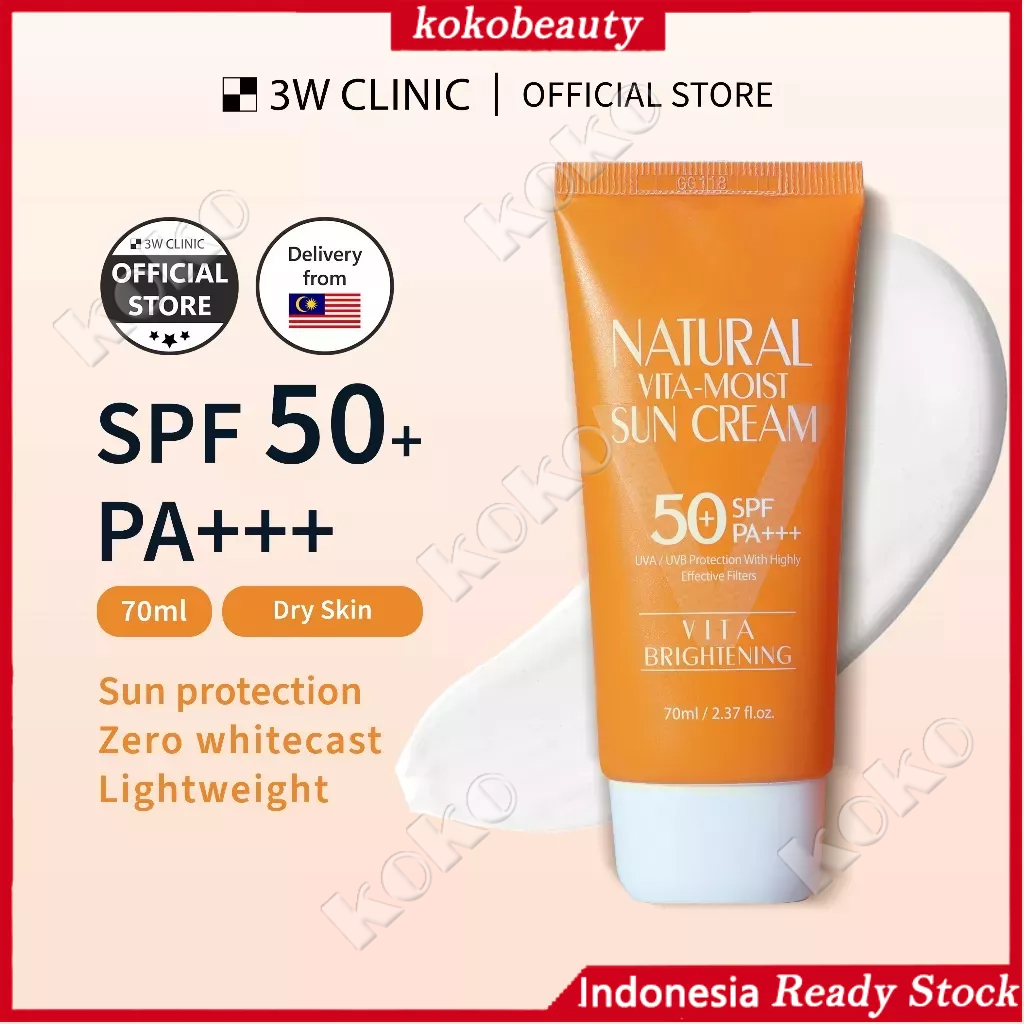 【Penjual Lokal】SUNSCREEN 3W CLINIC 3w Clinic Natural Vita-Moist Uv Sunblock Cream Face Sunscreen 70ml Spf50 + Pa +++