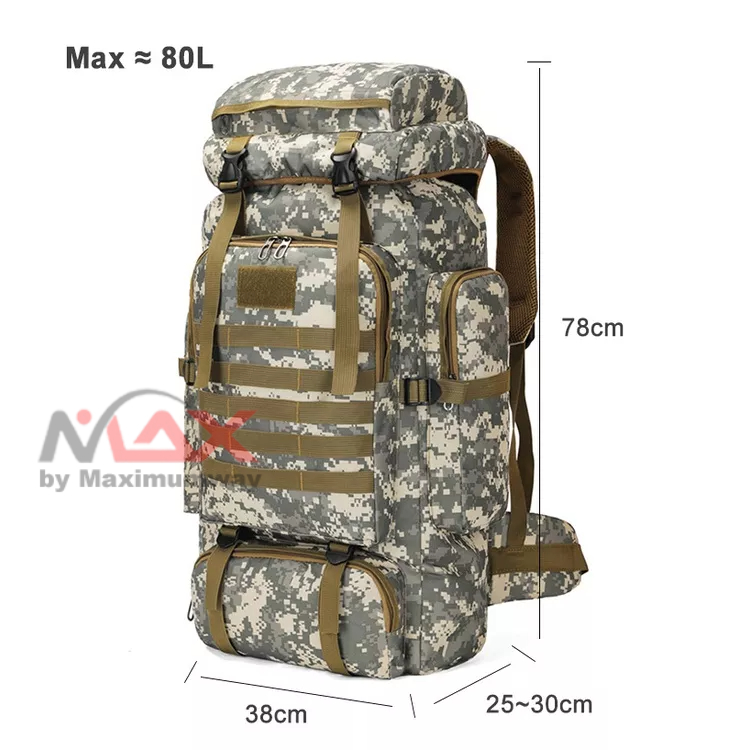 MOJOYCE Tas Ransel Hiking Camouflage Tactical 80 Liter Super Besar Anti Air Kamuflase Oxford Waterproof 80L Large Capacity Travel Climbing Bag Tactical Military Backpack Women Army Bags Canvas Bucket Bag Shoulder Sports Bag Male Travel Rucksack Outdoor