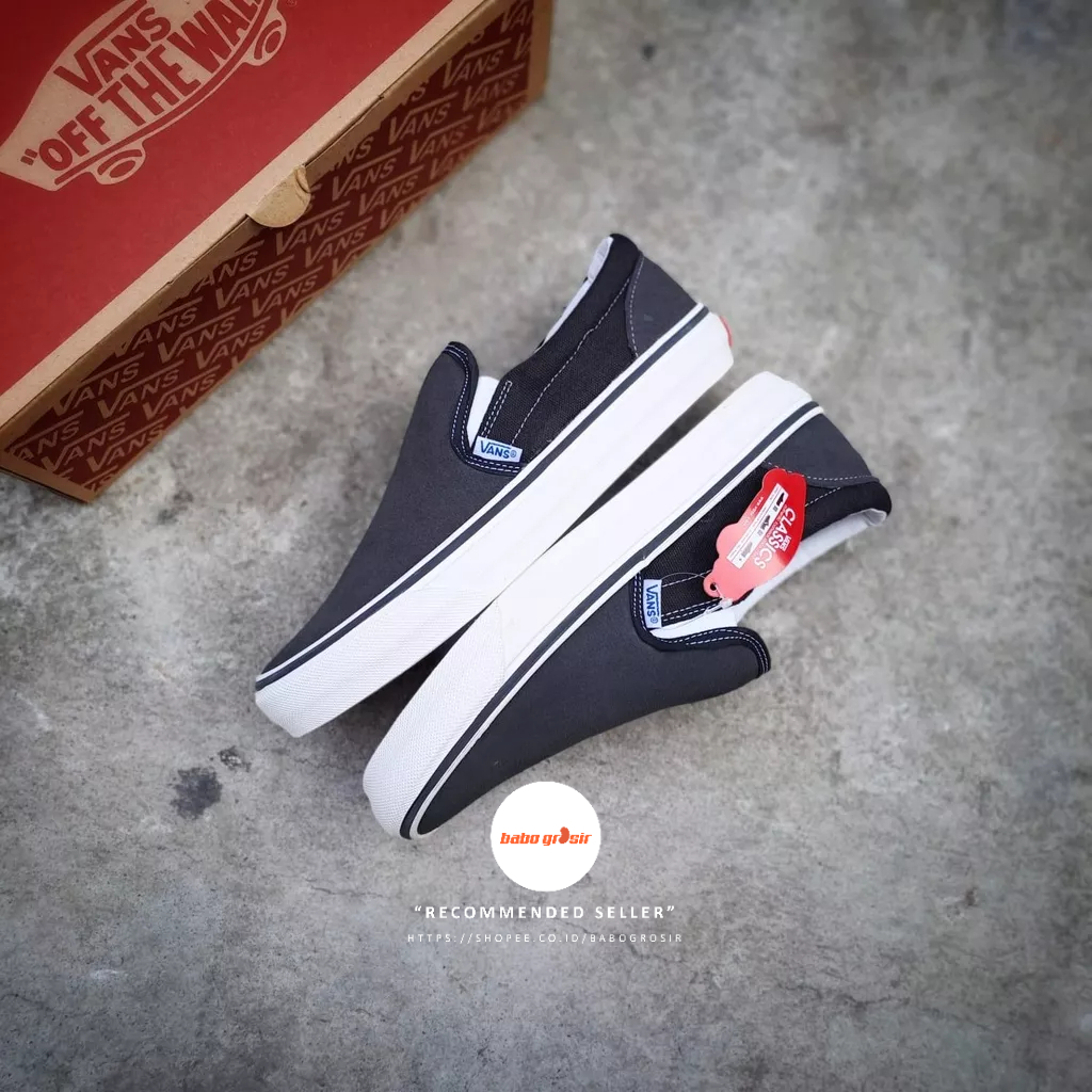 PROMO Sepatu Slip On Pria Wanita | Vans Slip On Suede Dark Grey Black Premium Import Quality Include Box, Upper Kanvas, Waffle DT Anti Slip, Tag Made in China, Harga Termurah