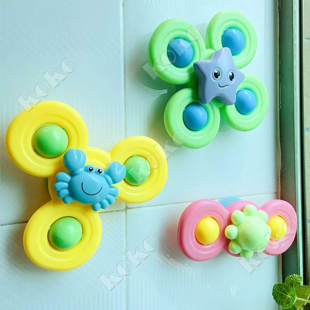 【Penjual Lokal】Mainan Sensori Motorik Anak Spinning Sensory Fine Motor Skill Suction Cup Spinner Toy Baby Tummy Time Gasing Spinner Gyro Rattle Bayi Simple Dimple Spinner Pop It Sensory Fidget Bath Toy Teether Baby Toodler