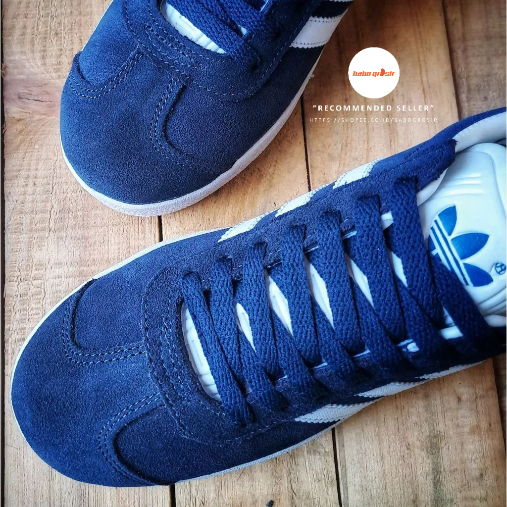 PROMO Sepatu Sneakers Murah | Adidas Gazelle Navy White Premium TOP Quality, Bahan Kulit Suede ASLI, Harga Termurah