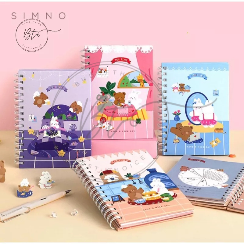 

[B118] Notebook Ring Rabbit Bear / Jurnal agenda Buku tulis anak / Planner