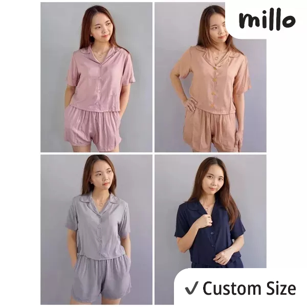 (SIZE S-XXL) Setelan Baju Tidur Piyama Wanita Crop RAYON PREMIUM Aneka Polos
