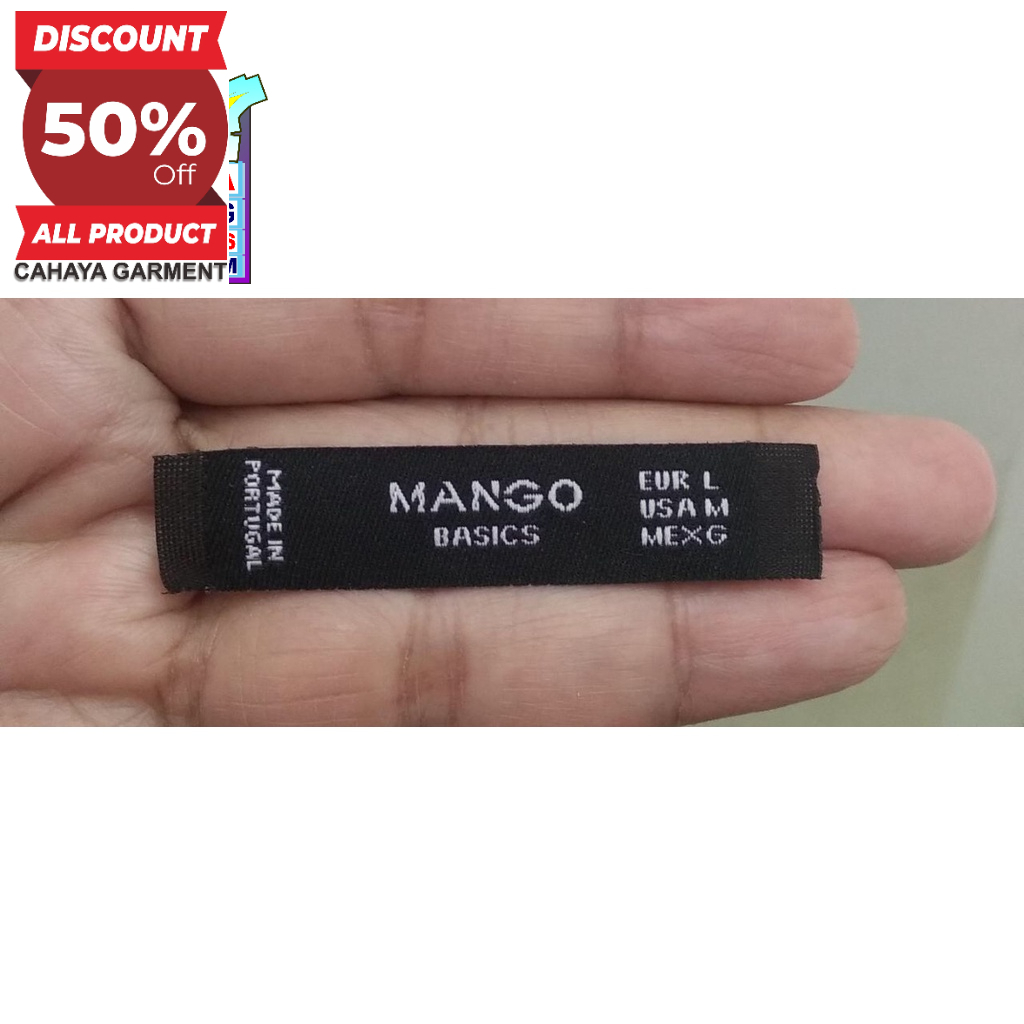 

MANGO SLIP LABEL WOVEN RAJUT BORDIR COTTON SIZE 1,2 X 5CM SUPER PREMIUM CO 1X DI KIRIM 600PCS