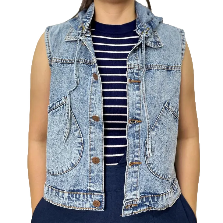 Minola Rompi Jeans Daily Hoodie Wanita/Outer Singlet Tanpa Lengan/Topi Lepas Pasang