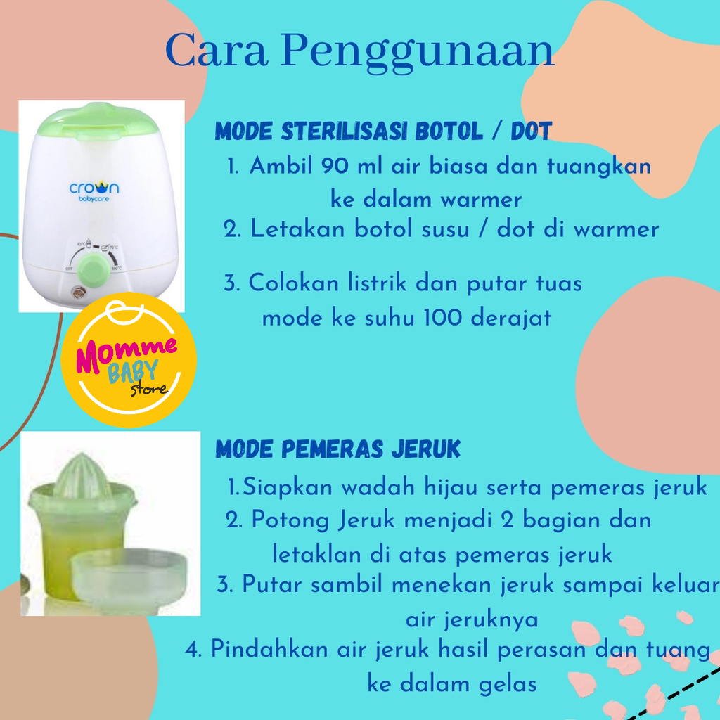 Crown Warmer Sterilizer Steril Pemanas Penghangat 4 In 1 Botol Susu Asi Makanan Bayi Crown CR 198 CR198