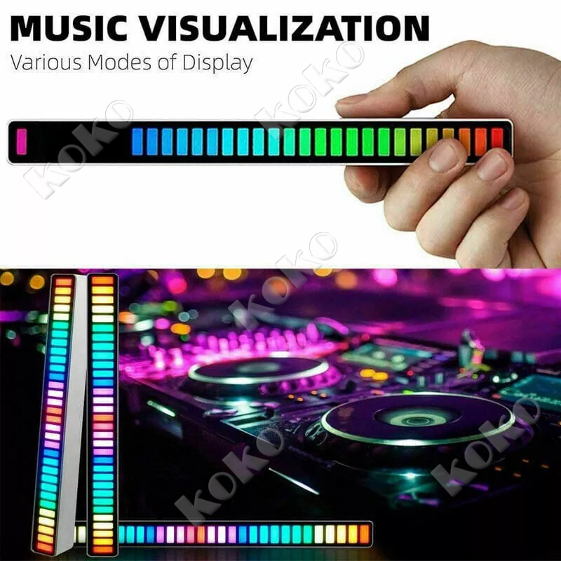 【Penjual Lokal】Lampu ambient mobil portabel Lampu LED RGB Bar Strip Spectrum Audio Indicator Music Sound Control Harga Per 1 Pcs