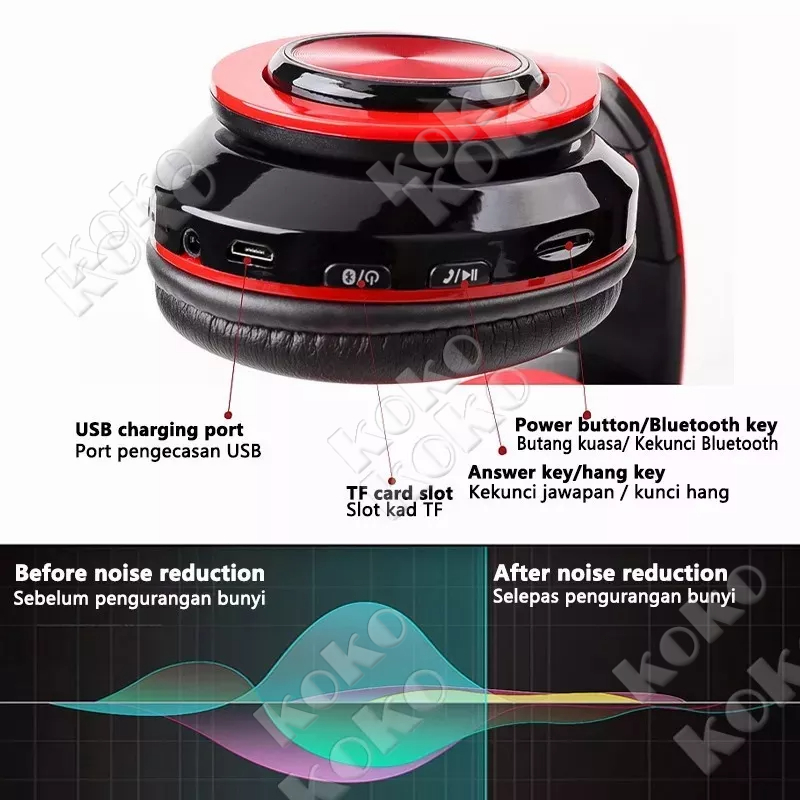 COD B39 Headphone Bluetooth Headset Musik Gaming dengan Lampu LED dan Mic Suara HIFI Bass Mantap