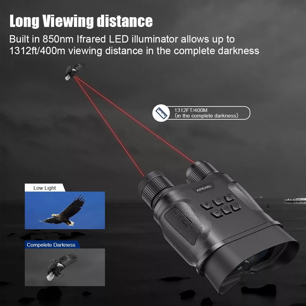 APEXEL Night Vision Goggles Binocular plus Video Recorder bisa gelap total peralatan survival luar ruangan dengan teropong jauh pada gelap total Digital Night Vision Binoculars With Photos Video Recording HD Infrared Day And Night Vision Hunting Binocular