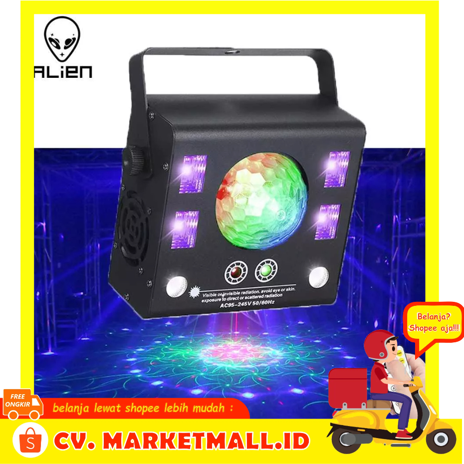 Lampu Sorot Proyektor Laser LED Cerdas 4in1 Kontrol Suara Pencahayaan Panggung Bar Disco DJ DMX Party Lights 50 W Flash Light Alien - 7CLL2NBK