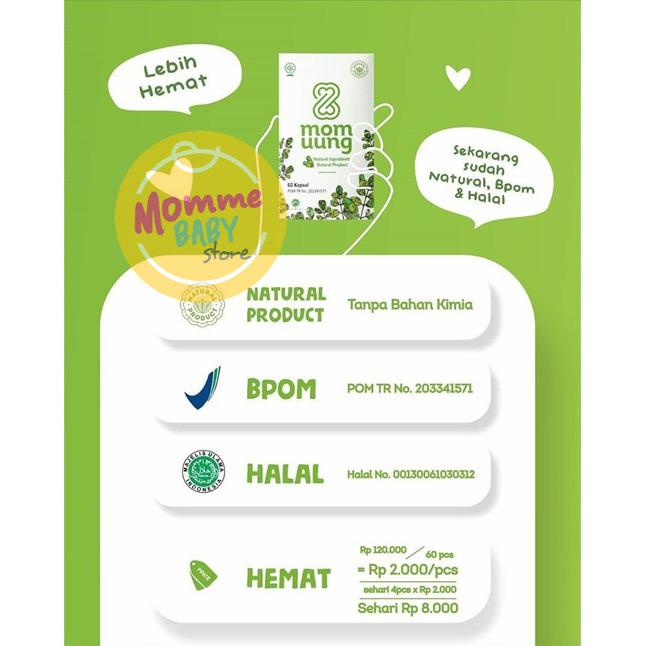 KELORCAP MOMUUNG MOM UUNG BOOSTER ASI PELANCAR ASI 60/30 KAPSUL HALAL BPOM HERBAL MOM UUNG