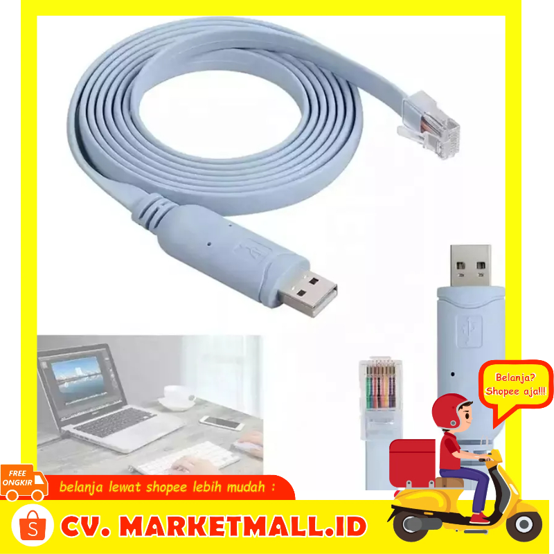 Kabel Konsol Adaptor 180 CM Real Chip FTDI USB RS232 ke RJ45 Cisco Huawei Router Prolific PL2303RA - 7RUA13BL