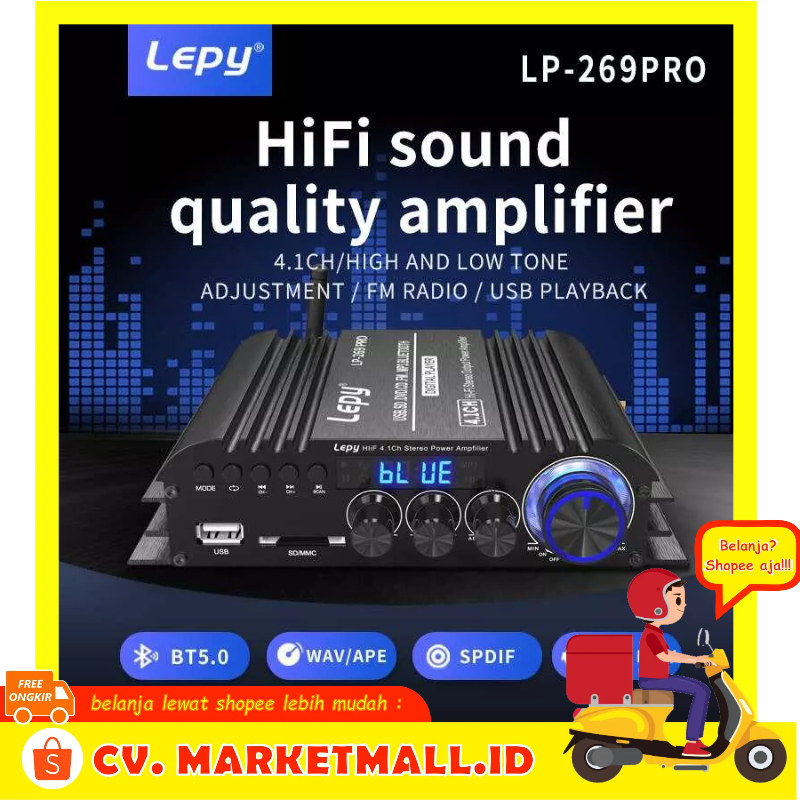 LEPY LP-269PRO 4.1 Channel Amplifier with Remote Bluetooth 5.0 Coaxial In USB SD FM Fungsi Subwoofer Output Home Theater - 9CSK08BK