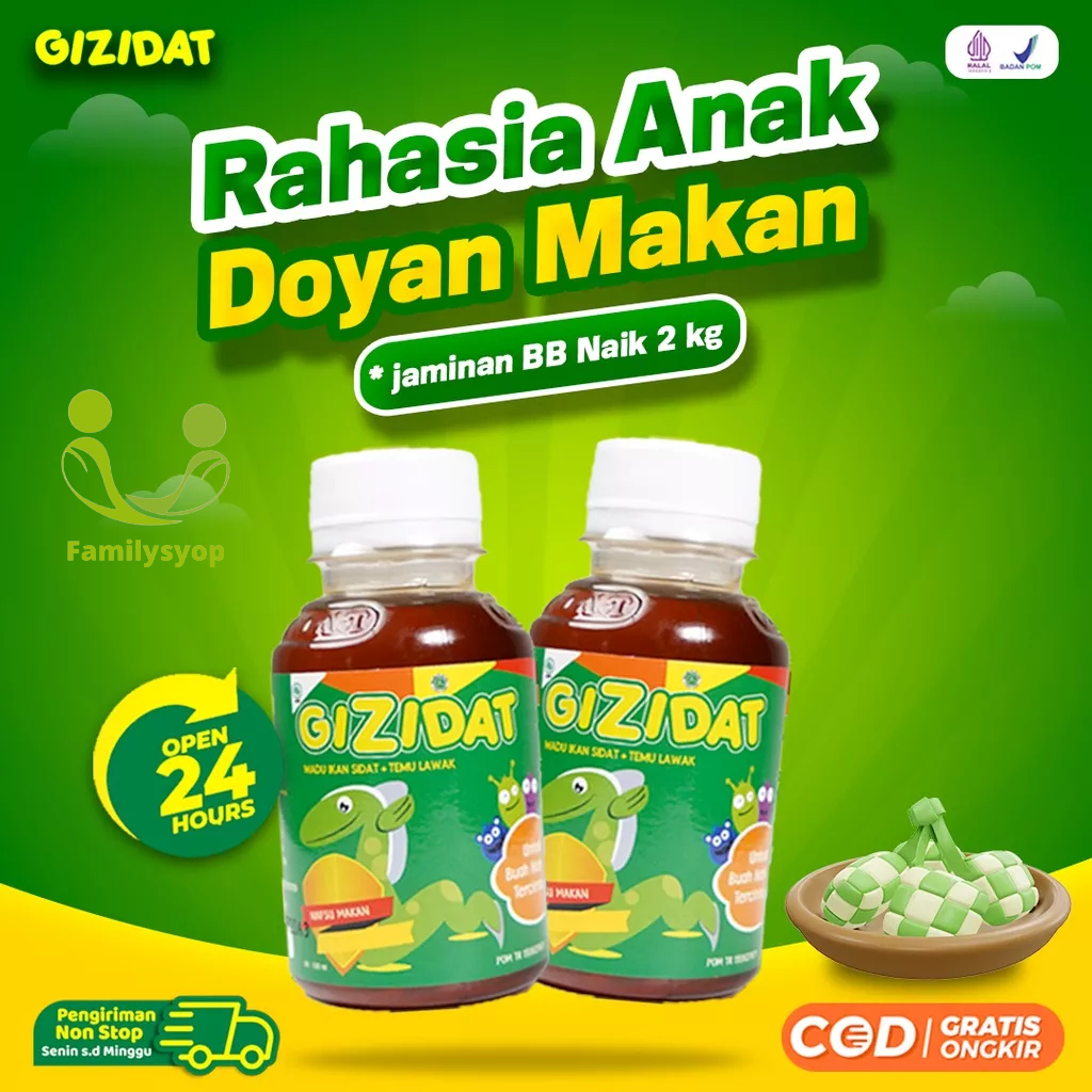 Gizidat Original - Multivitamin Suplemen 3x Penambah Nafsu Makan Anak - Madu Gemuk Badan 100% Penggemuk Menaikkan BB Cerdaskan Otak &amp; Tingkatkan Daya Tahan Tubuh Isi 130ml