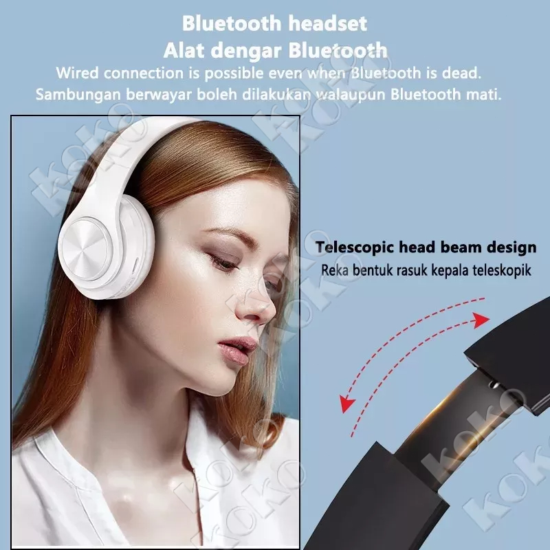 COD B39 Headphone Bluetooth Headset Musik Gaming dengan Lampu LED dan Mic Suara HIFI Bass Mantap