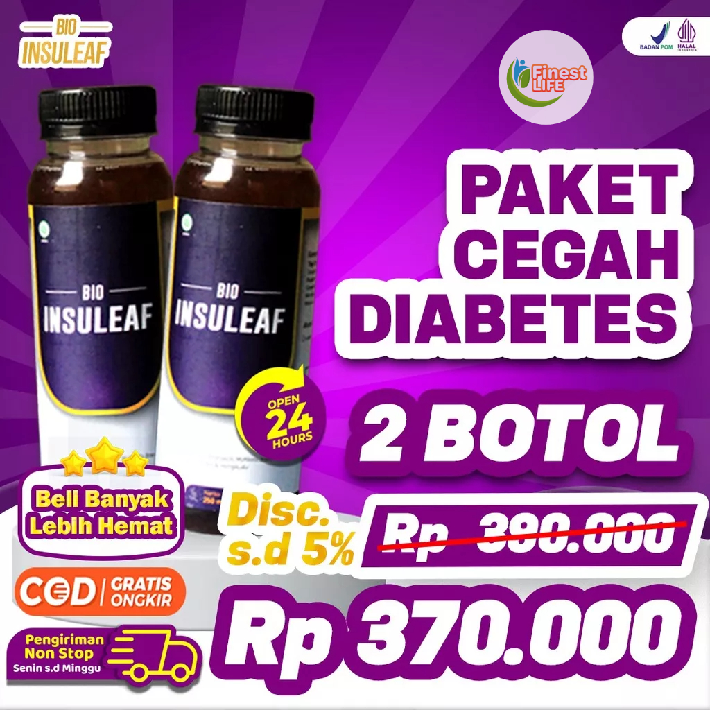 Paket 2 Bio Insuleaf - Solusi Atasi Kencing Manis, Diabetes Melitus, Cegah Gagal Ginjal Gula Darah Tinggi Kurangi Kadar Glukosa Atasi Kolesterol Kerusakan Jantung Hati Ekstak Mengkudu Brotowali  Mahkota Dewa Kunyit Obat Jamu Tropicana insulif Insulin