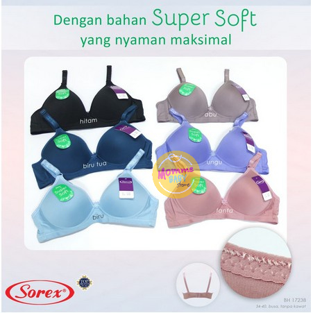 Bra Sorex Wanita Ibu BH Sorex 17238 Tanpa Kawat Super Soft Sorex Cup Kecil Dalaman Wanita Ibu