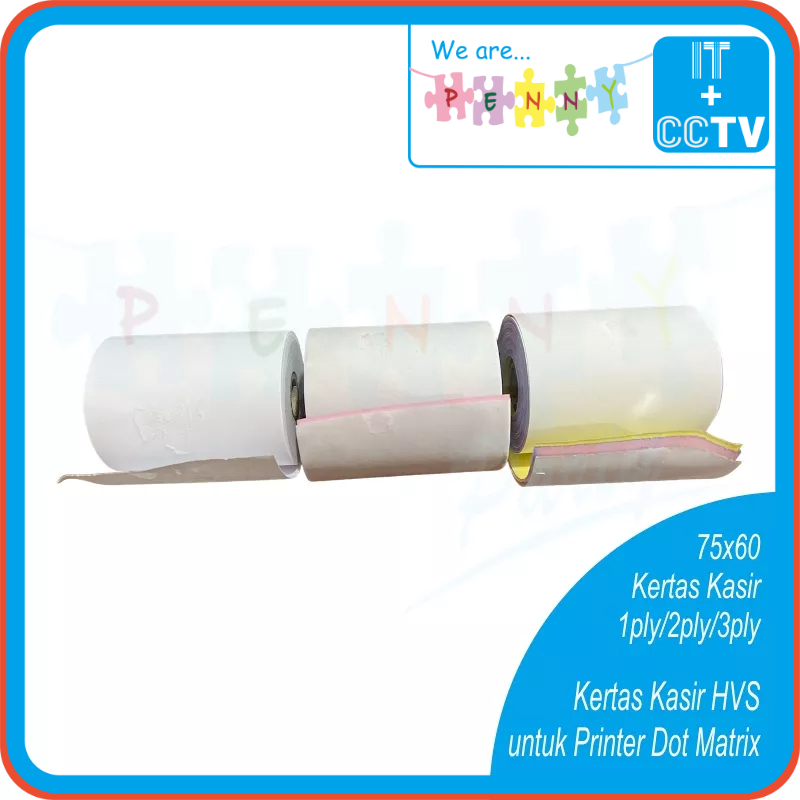 

Kertas Kasir HVS 1ply / 2ply / 3ply 75x60 Kertas Kasir untuk Printer Dot Matrix