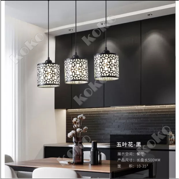 【Penjual Lokal】 3 Lampu Gantung LED Minimalis 3 in 1 Modern Bentuk Kelopak untuk Dekorasi Ruang Makan Hitam