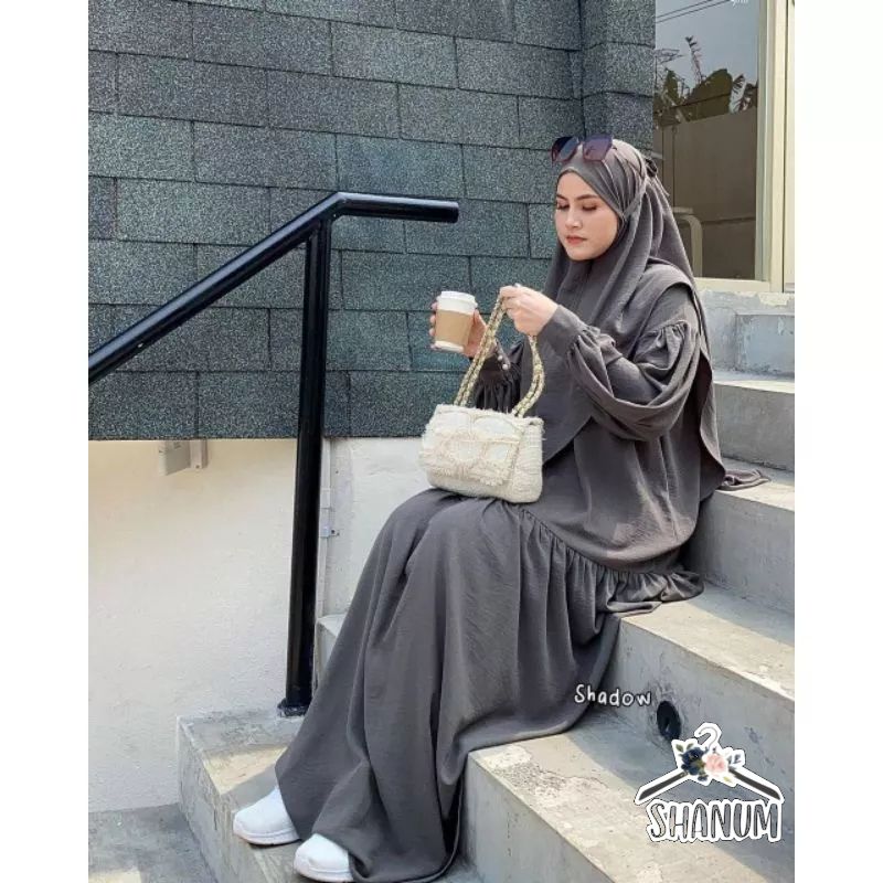 HUMAIRA SET HIJAB SYARI/ SETELAN SYAR'I MASAKINI/SET SYAR'I BERGO CRINCLE AIRFLOW/BAJU GAMIS LEBARAN/ABAYA HITAM/ABAYA UMROH