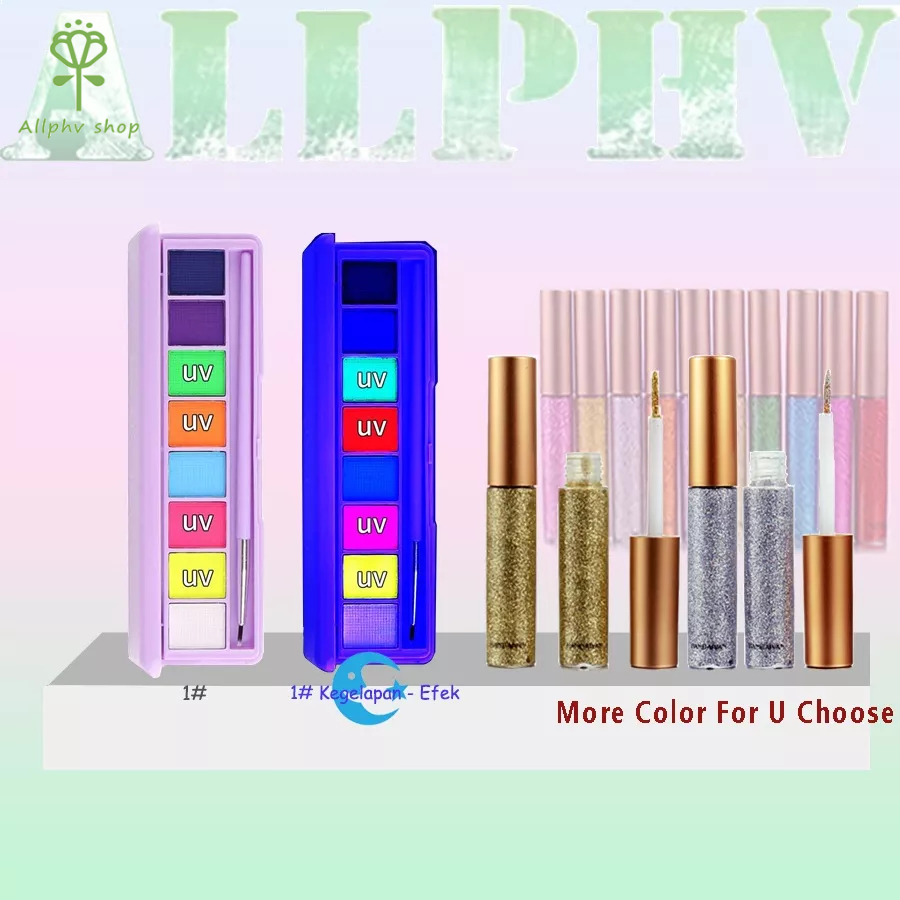 【Baru】ALLPHV Liquid Glitter Eyeliner, Metallic Shimmer Glitter Eyeshadow UV Body Paint Glow Makeup Set