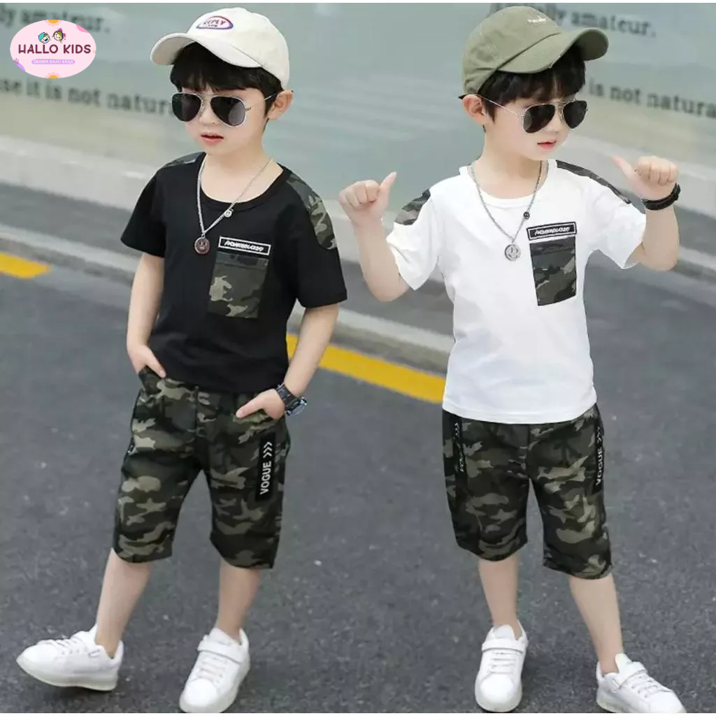 hallokids-setelan anak kaos celana pendek army 1-5 tahun setelan anak laki laki kaos anak baju anak 