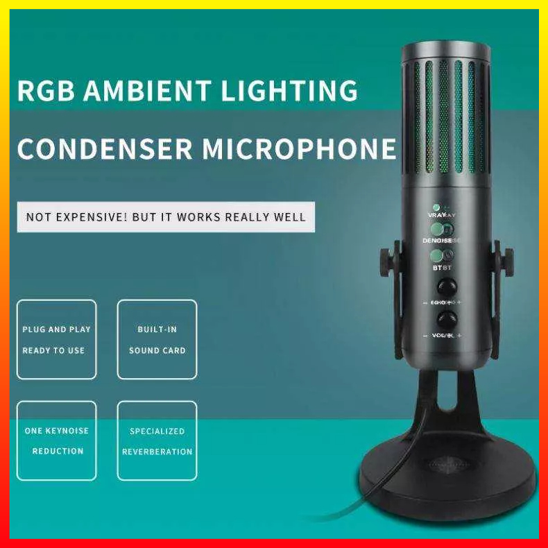 Mikrofon Kondensor Profesional RGB USB Komputer Desktop Seluler Rekaman Gaming Live Streaming LEIMIC W-900 - 7CSK1DBK