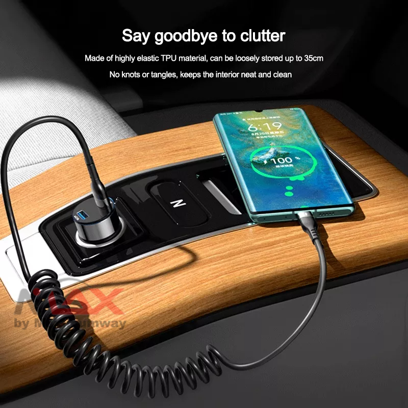 USLION Kabel Charger HP USB Type C Fast Charging 66W 5A Data transfer Cable Mobil Motor Spring Pull Telescopic Fast Charging Cable For Xiaomi Redmi Samsung OPPO Huawei Car USB C Data Cable PD Fast Fast Charging Cable for Android Phone Accessories