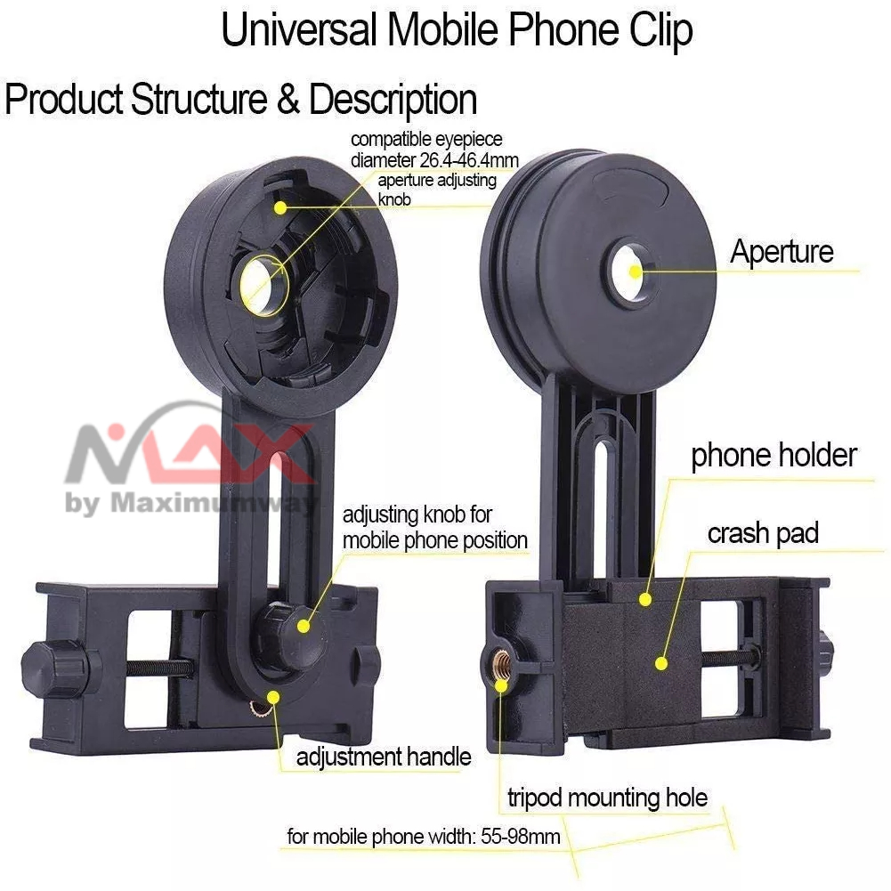 Holder Handphone HP untuk Teropong tele bisa jenis HP apa saja Universal Bisa juga untuk kekeran teropong bintang tele microscop Quick Photography Stand Adapter Mount Connector for Telescope Binoculars Monocular Spotting Microscope for iPhone Samsung