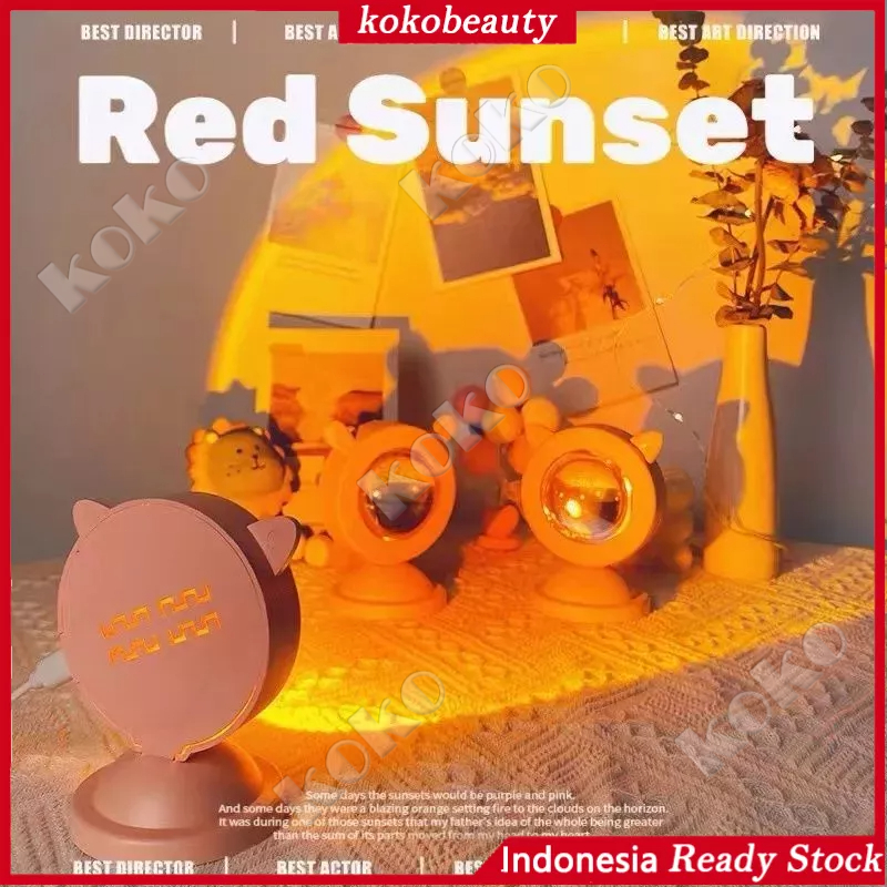 【Penjual Lokal】LAMPU SUNSET CUTE CAT AESTETIK (Matahari Terbenam) NEW SUNSET LIGHT LED PROJECTORE 1 PAKET 7 WARNA 3 MOTIF TELINGA