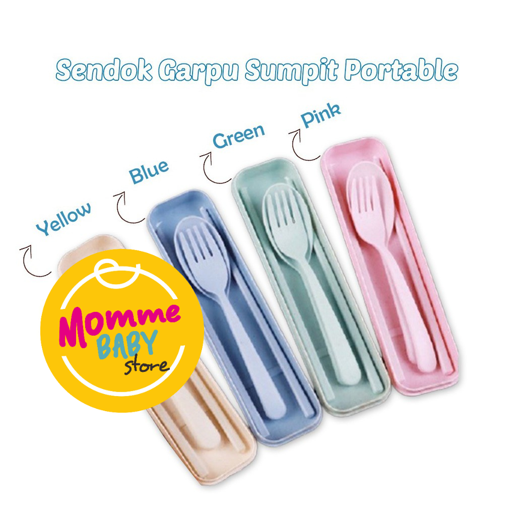 Sendok Garpu Sumpit Portable/Sendok Set Jerami / Alat Makan Sumpit Travel