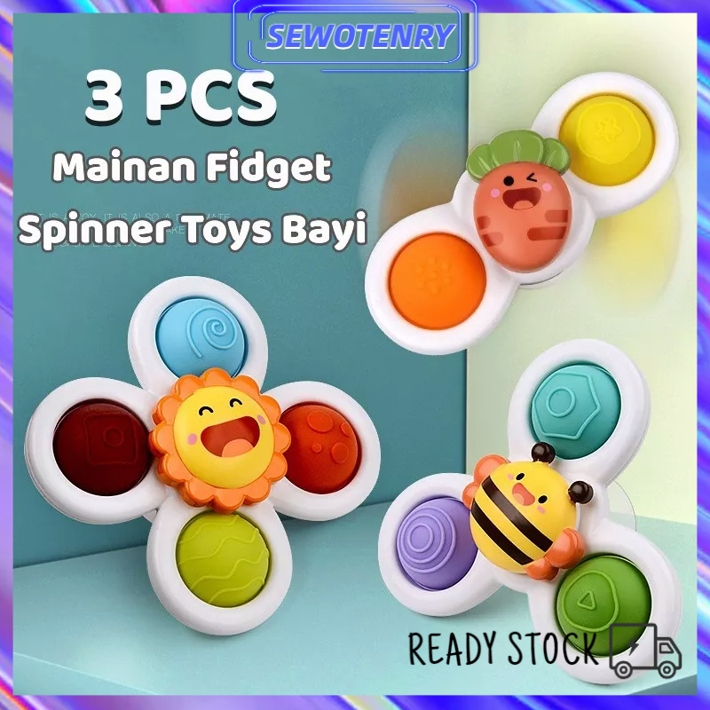 【COD】3pcs Mainan Sensorik Hand Fidget Spinner Bayi Montessori Baby Spinning Toys Rattle Teether Mainan Mandi