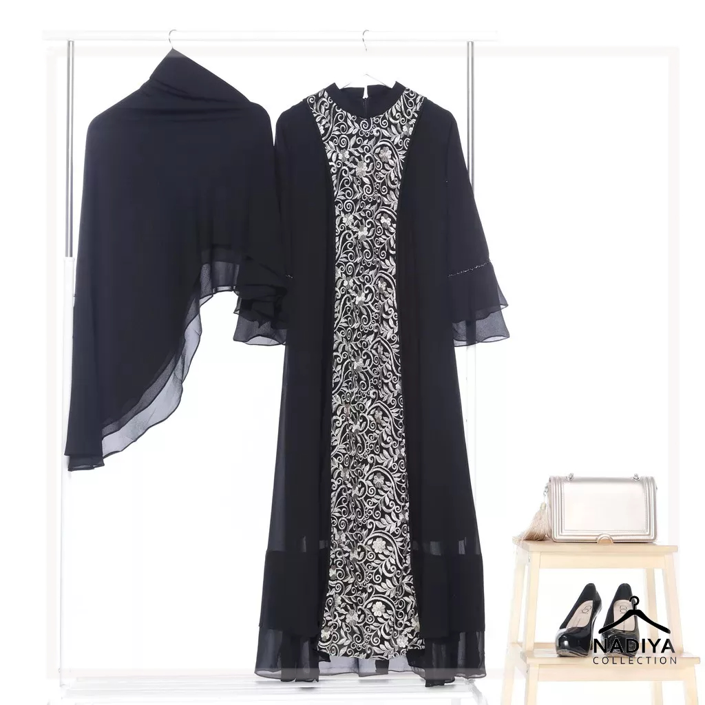 Hikmat Prive - Khazanah Ismi Abaya Fashion - Dress Prive Laila Lace Set Khimar by Nadiya