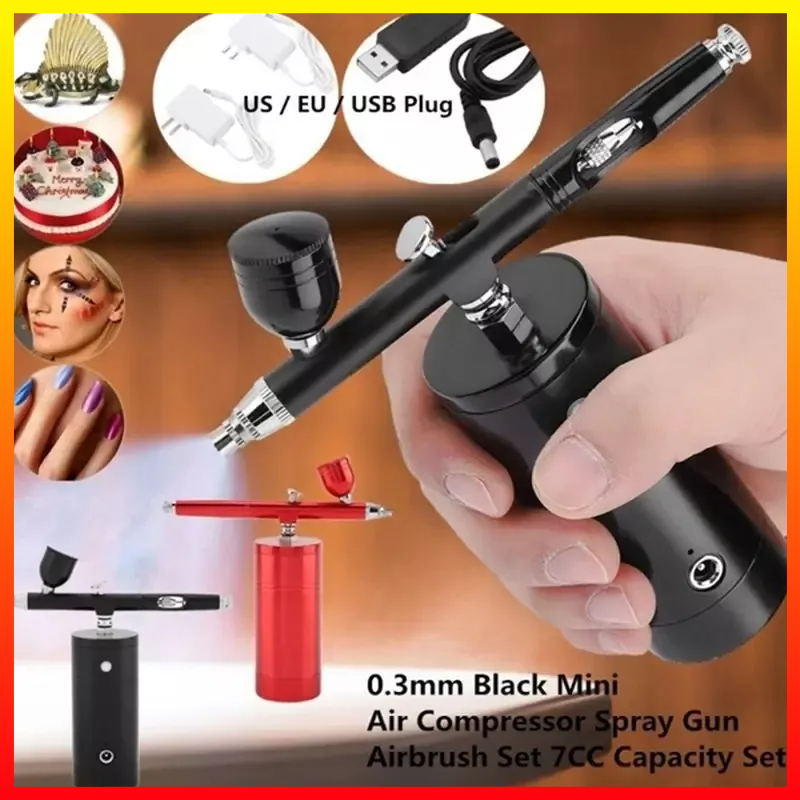 Kompresor Angin Mini Air Baterai Isi Ulang Polymer Lithium 750 mAh Compressor Airbrush Painting Art Spray Gun 0.3mm 7ml KKMOON - 7RHZWHBK