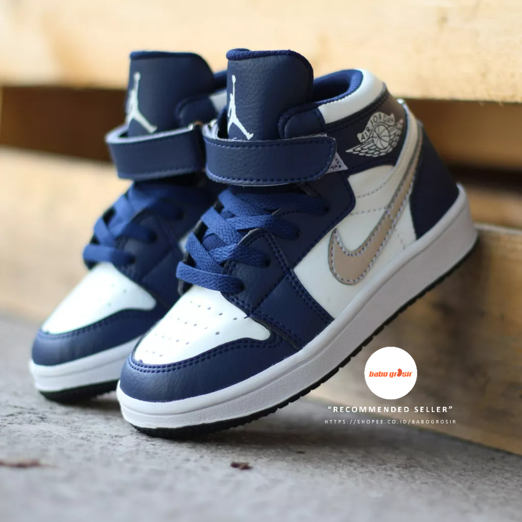 PROMO Sepatu Sneakers Anak | Nike Air Jordan Kids Navy Silver Premium, Tampilan Mewah, Harga Termurah