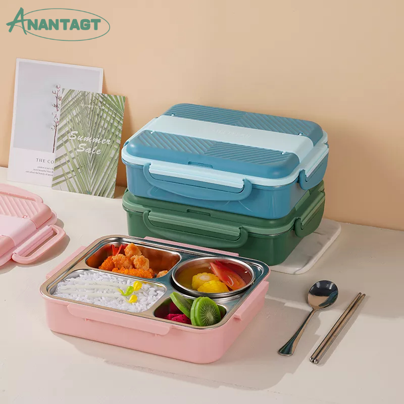 Letyeah &amp; Anantagt Lunch Box Stainless Steel Kotak Makan Bento Anti Tumpah+Mangkuk Sup