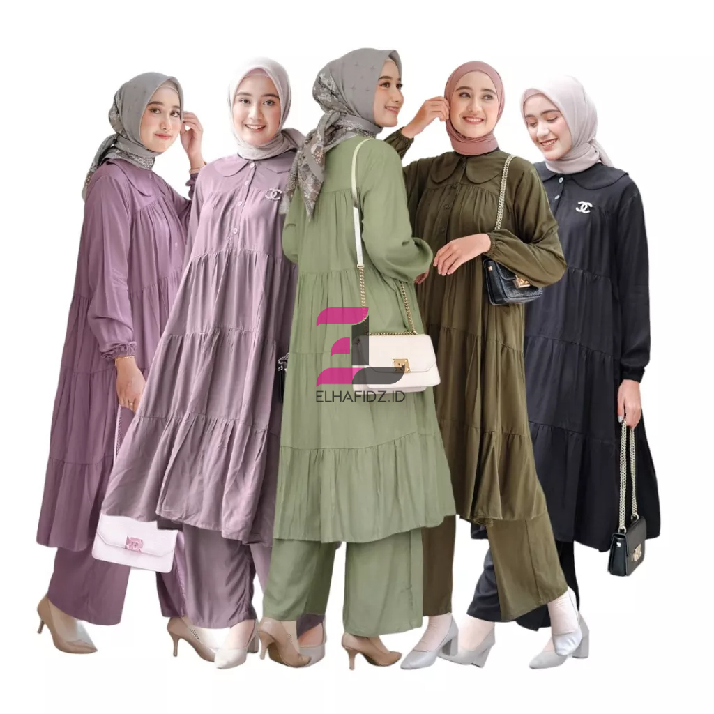 Vente Daily Aurel One Set Wanita Jumbo Rayon Twill Motif Polos / Setelan Wanita LD 120 / Stelan Long
