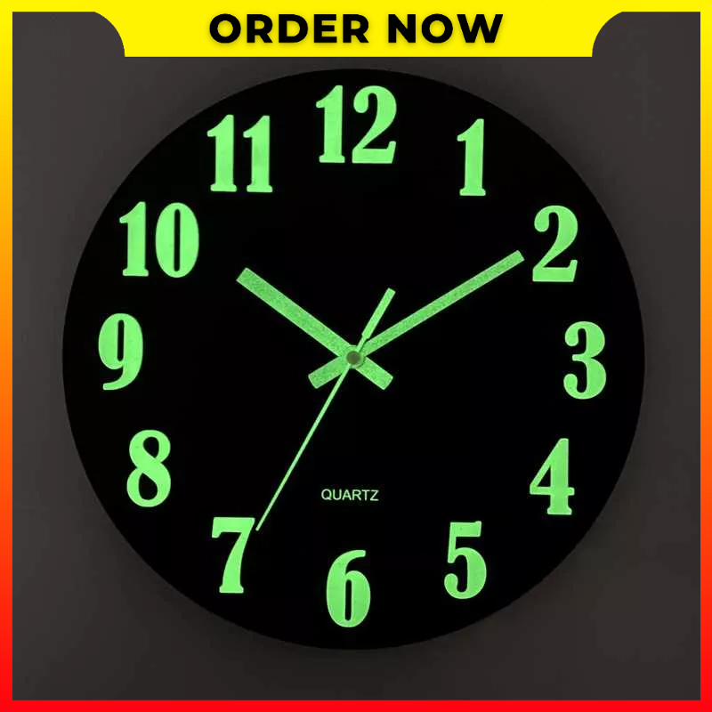 Jam Dinding Kayu Luminous Number Hanging Clocks Modern Tenang Dark Glowing Wall Clocks Untuk Ruang Tamu Kamar Tidur 30CM Winners Win30 - 7CHA77BK