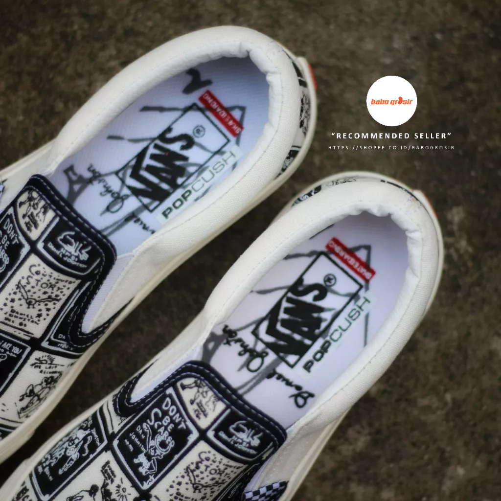 PROMO Sepatu Slip On Pria Wanita | Vans Slip On Daniel Johnston Premium Import Quality Include Box, Upper Kanvas, Waffle DT Anti Slip, Tag Made in China, Harga Termurah