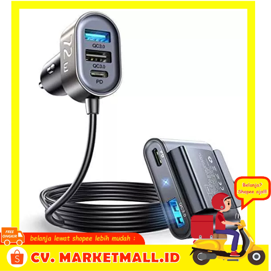 Charger Mobil 5 Port QC 3.0 Cepat 72W 3 Port USB Dengan 2 Port Tipe-C 72W JOYROOM JR-CLO5 - 7CRS44BK