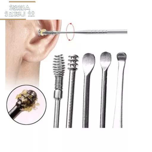 Alat Pembersih Telinga Set 5in1 Bahan Stainless Ear Wax Picker - Korek Kuping Set Simple