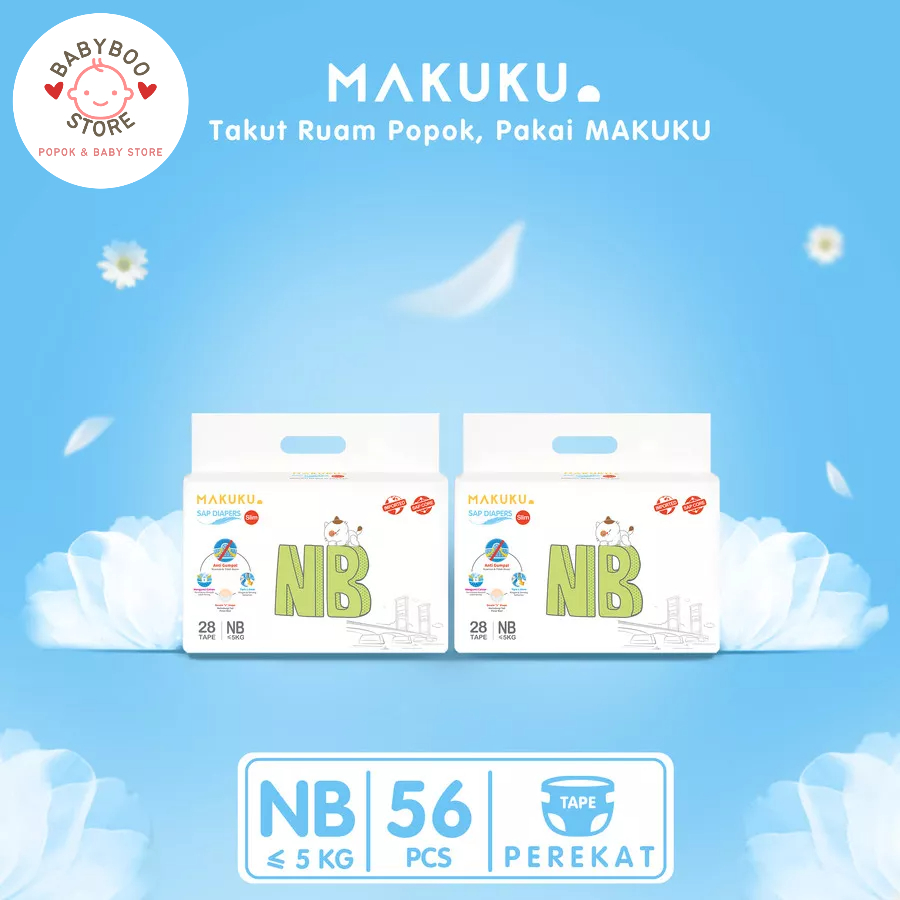 MAKUKU SAP Diapers Slim Pants NB28 x 2 Pack Popok Bayi Perekat Tipis Anti Gumpal Cepat Kering dan Mencegah Ruam