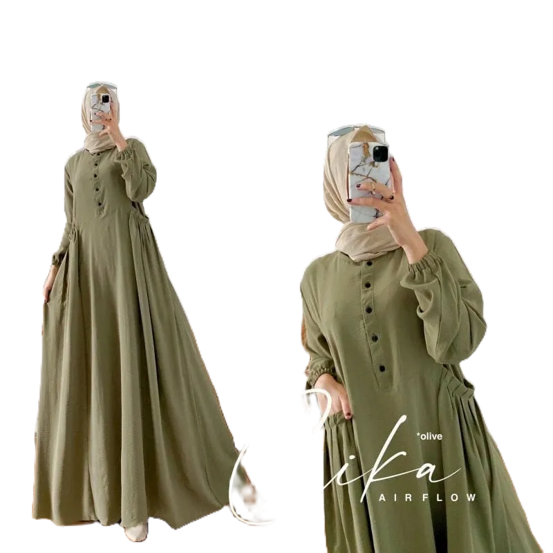 Dress Gamis Crinkle Muslim Wanita Pakaian Fashion