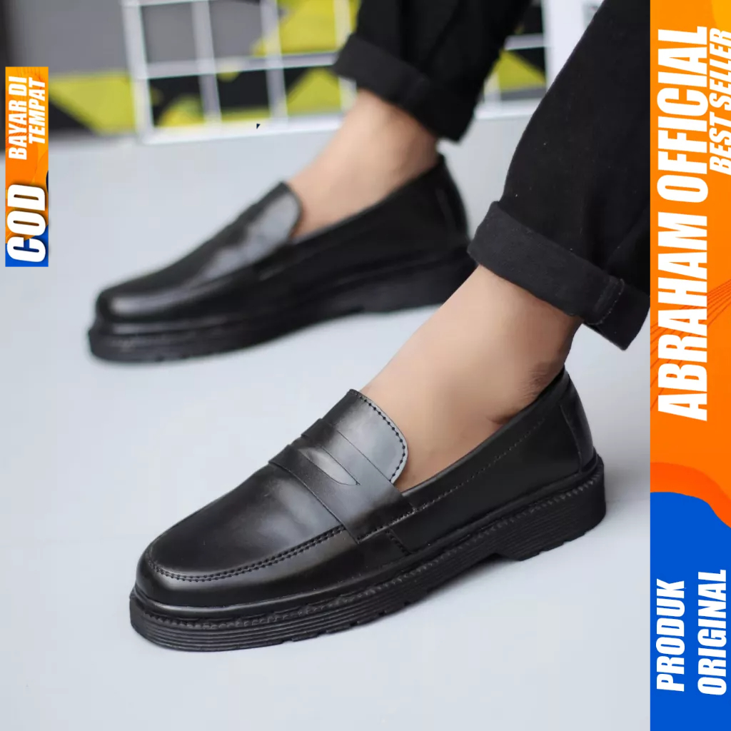 ABRAHAM Sepatu Formal Pantofel Oxford Hitam Docmart Pria