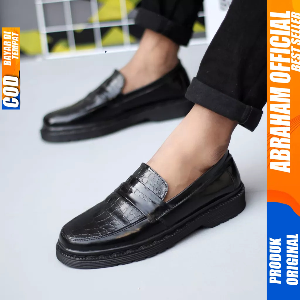 Sepatu Docmart Loafers Hitam Formal Pantofel Kulit Pu Kerja Pria