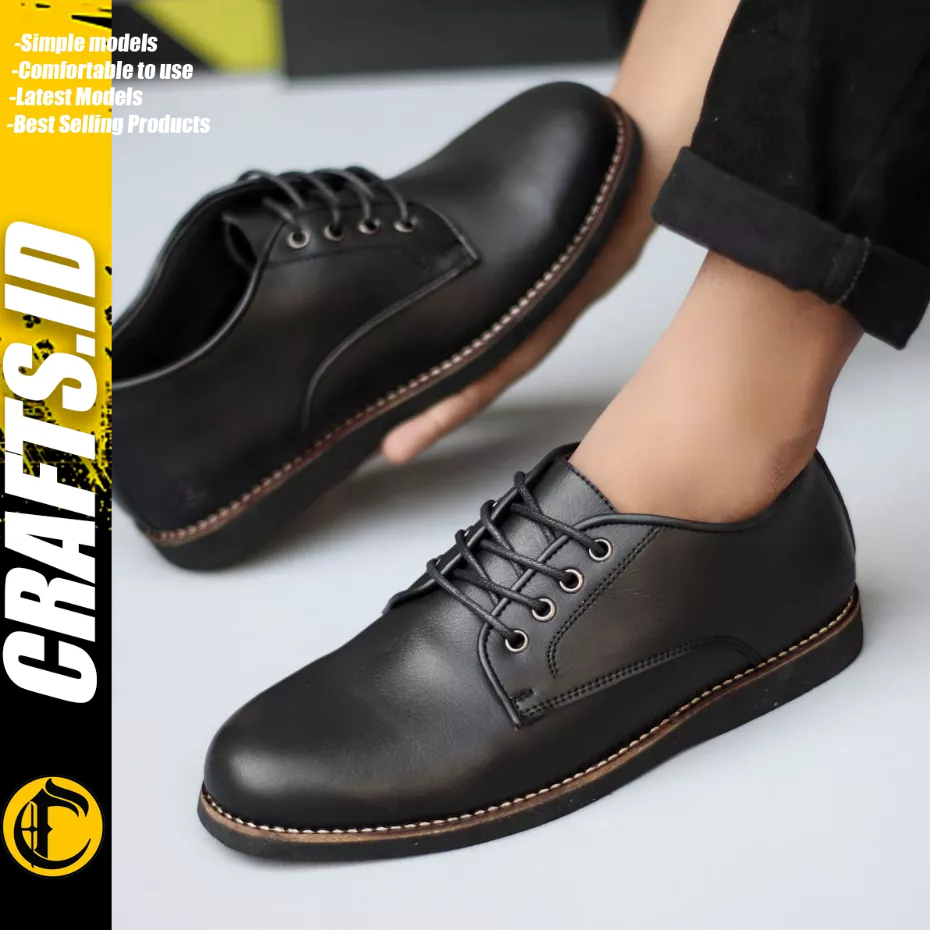 Sepatu Formal Casual Tali Hitam Kulit PU kerja Pria